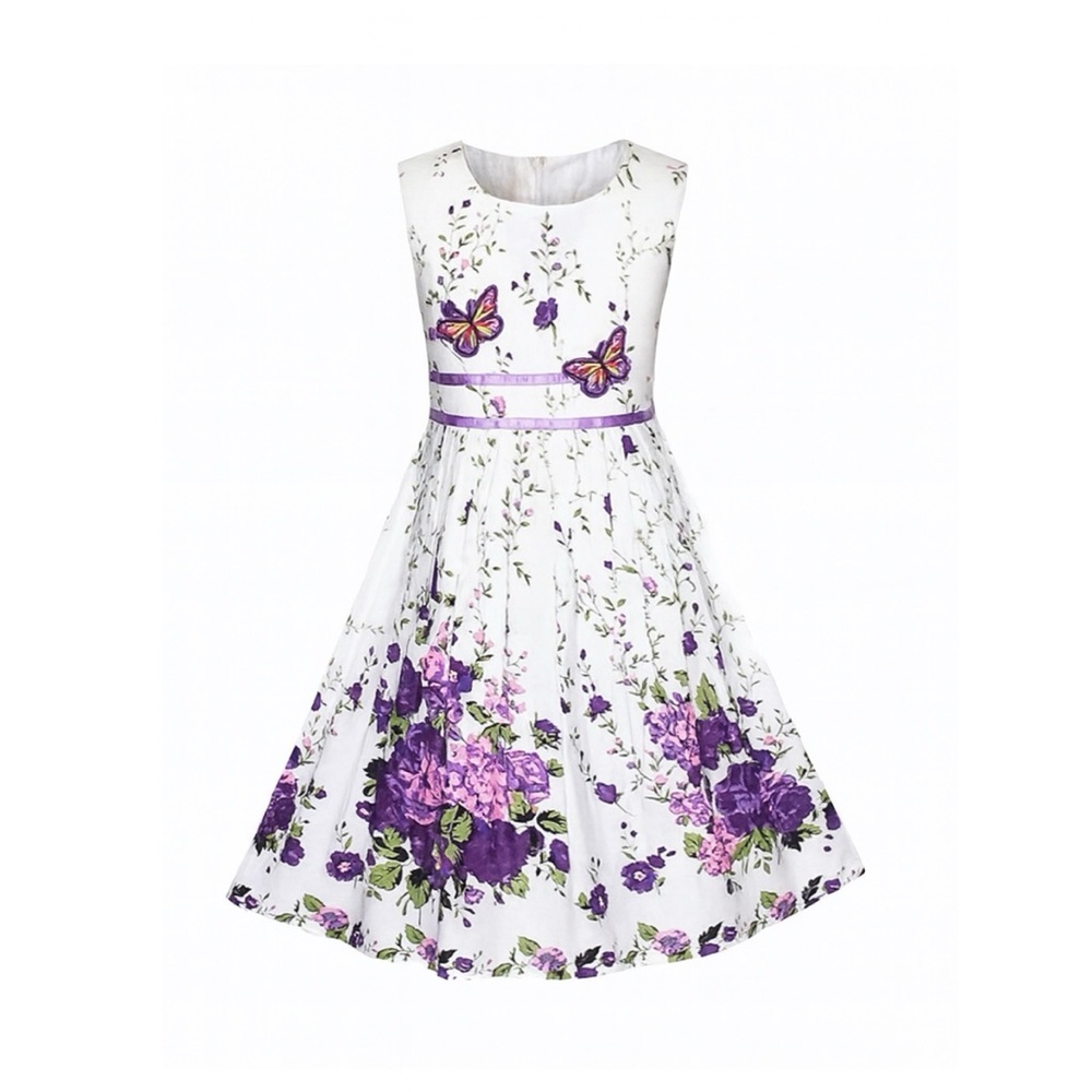 Sunny Fashion Girls Size 12 Purple Floral Butterfly Tea Party Dress